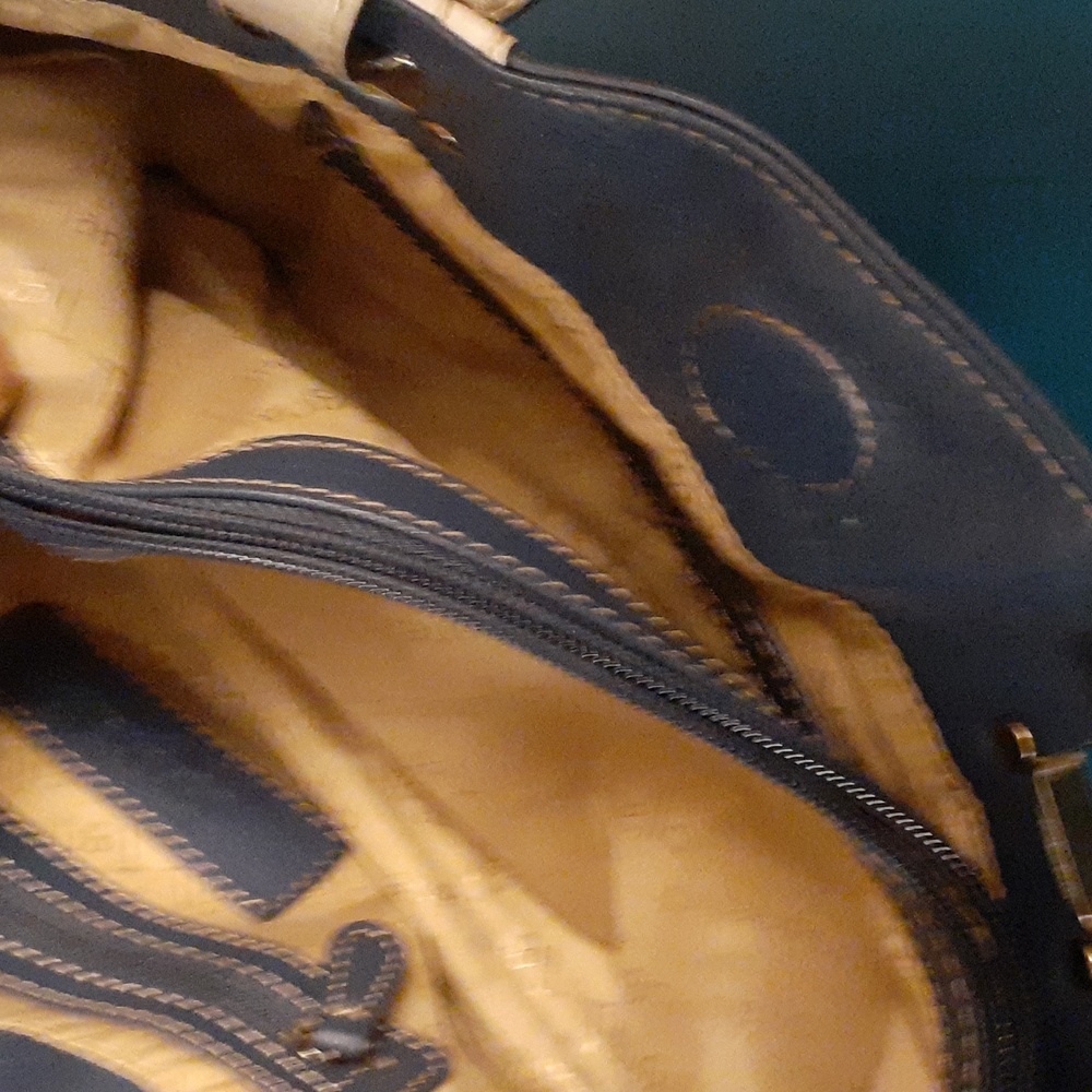 Vintage Tignanello leather handbag blue and white with 2 silver handles - Picture 5 of 6